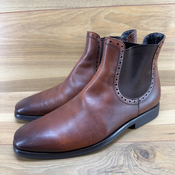 BRUNO MAGLI Revullio Mens Chelsea Boots US 8.5 UK 7.5 Brown Leather Square Toe - Picture 1 of 12